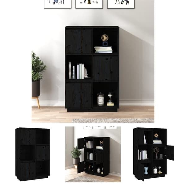 The Living Store højskab 74x35x117 cm massivt fyrretræ sort -  Skænke