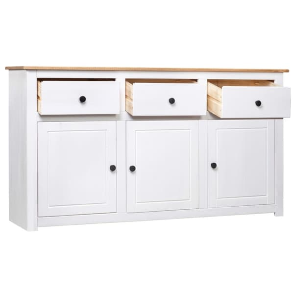 The Living Store Skänk vit 135x40x80 cm massiv furu panama - Skänkar & serveringsbord