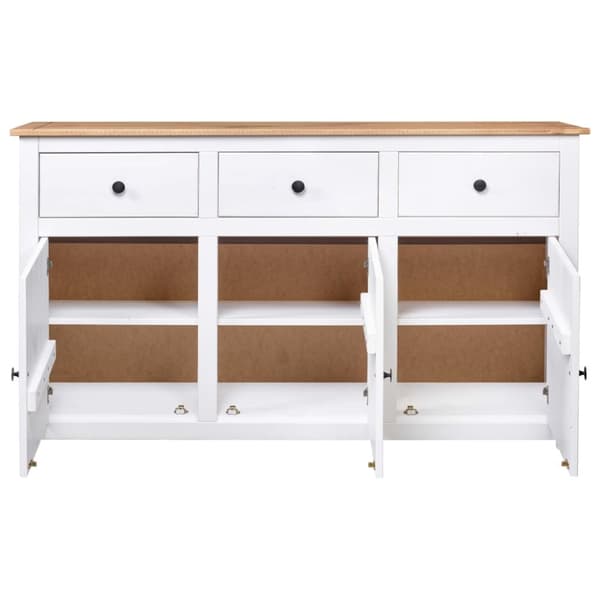 The Living Store Skänk vit 135x40x80 cm massiv furu panama - Skänkar & serveringsbord