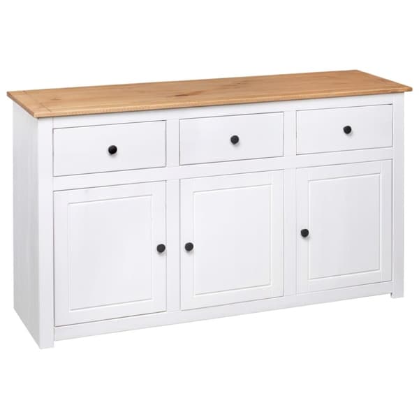 The Living Store Skänk vit 135x40x80 cm massiv furu panama - Skänkar & serveringsbord