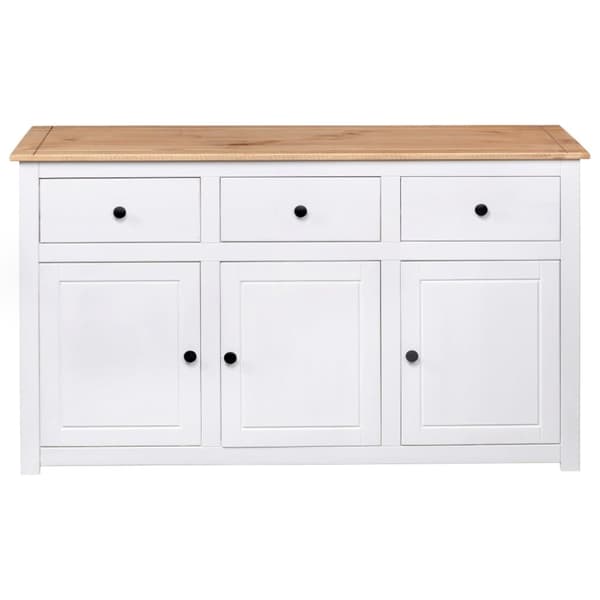The Living Store Skänk vit 135x40x80 cm massiv furu panama - Skänkar & serveringsbord