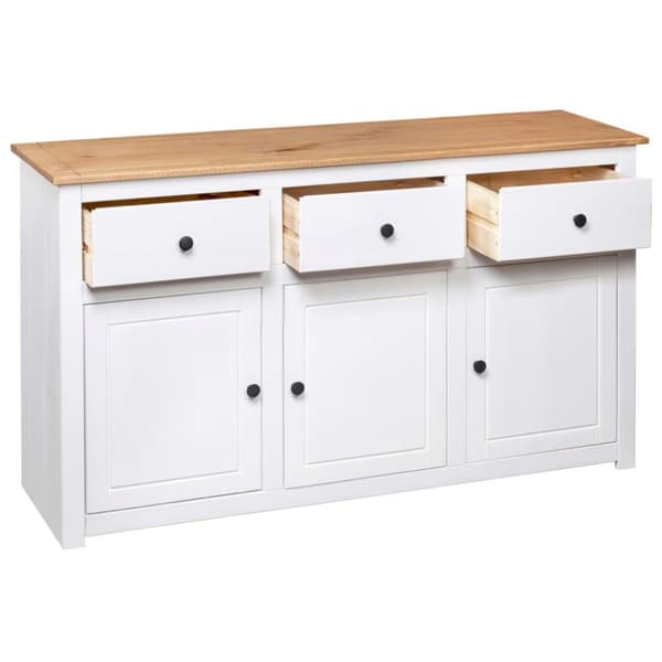 The Living Store Skänk vit 135x40x80 cm massiv furu panama - Skänkar & serveringsbord