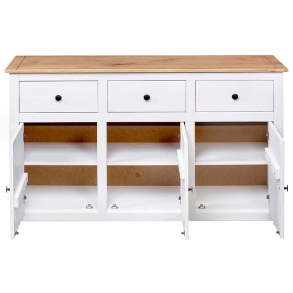 The Living Store Skänk vit 135x40x80 cm massiv furu panama - Skänkar & serveringsbord
