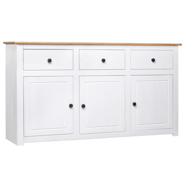 The Living Store Skänk vit 135x40x80 cm massiv furu panama - Skänkar & serveringsbord