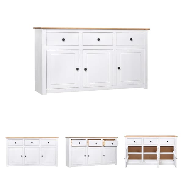 The Living Store Skänk vit 135x40x80 cm massiv furu panama -  Skänkar & serveringsbord