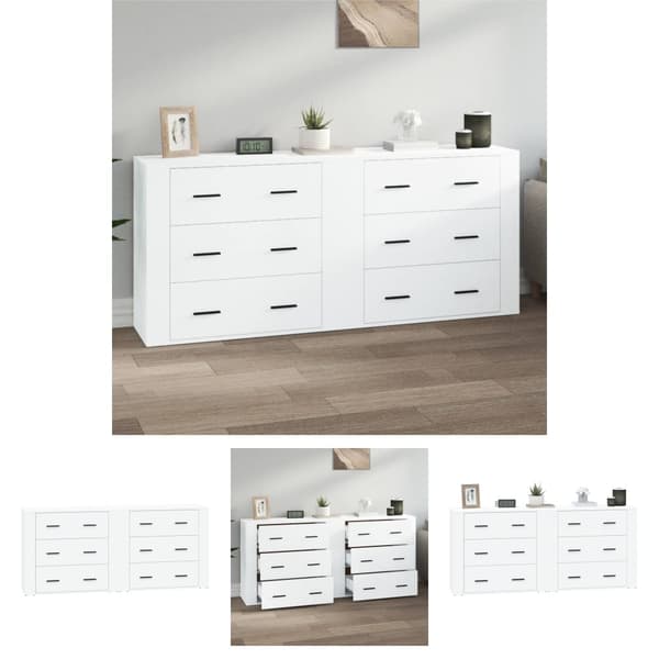 The Living Store Senkit 2 kpl valkoinen tekninen puu -  Tarjoilupöydät & senkit