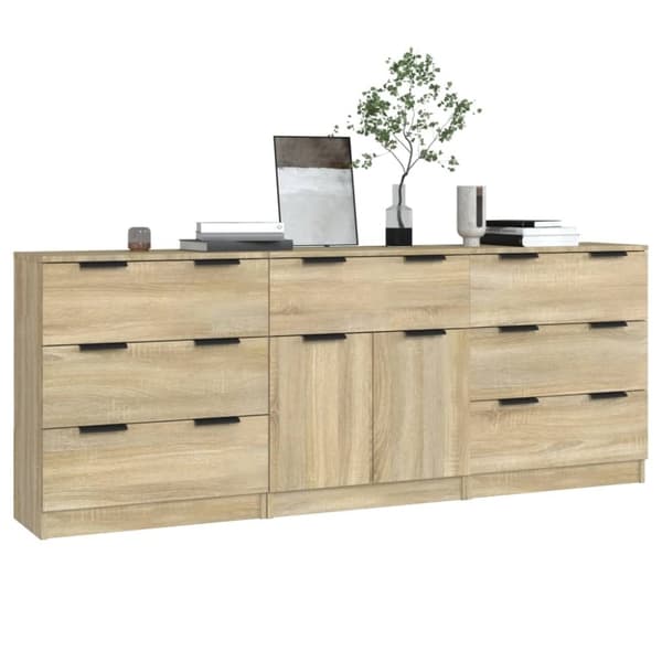 The Living Store Skänk 3 delar sonoma-ek konstruerat trä -  Skänkar & serveringsbord