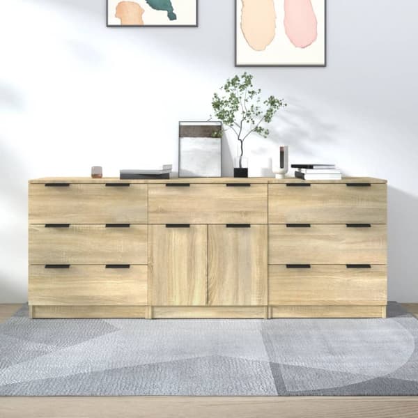 The Living Store Skänk 3 delar sonoma-ek konstruerat trä - Skänkar & serveringsbord