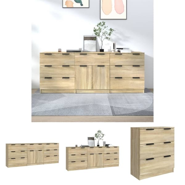 The Living Store Skänk 3 delar sonoma-ek konstruerat trä - Skänkar & serveringsbord