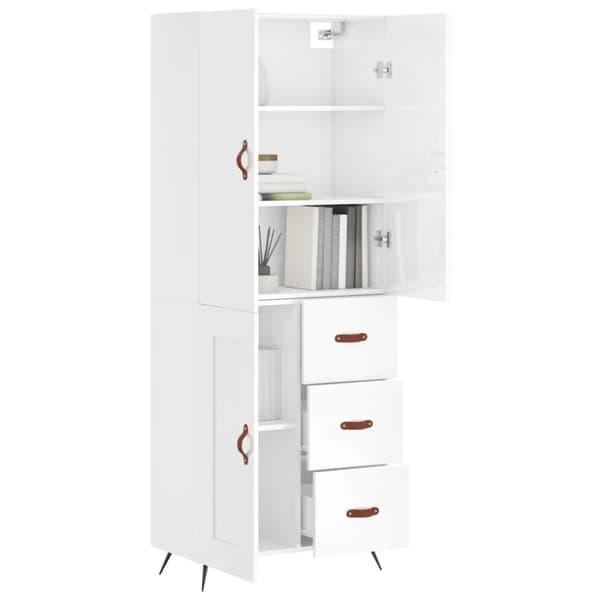 The Living Store højskab 69,5x34x180 cm konstrueret træ hvid højglans - Skænke