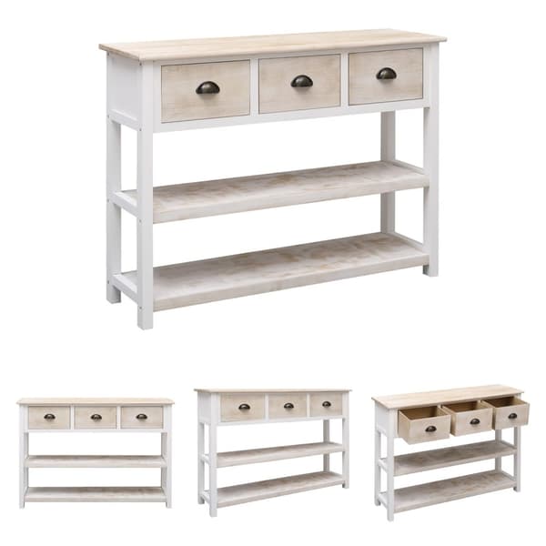 The Living Store Skänk vit och brun 108x30x76 cm massivt kejsarträ -  Skänkar & serveringsbord
