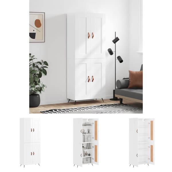 The Living Store Högskåp högglans vit 69,5x34x180 cm konstruerat trä - Skänkar & serveringsbord