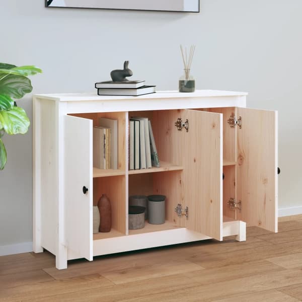 The Living Store skænk 110x35x74 cm massivt fyrretræ hvid - Skænke