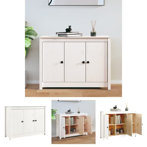 The Living Store skænk 110x35x74 cm massivt fyrretræ hvid - Skænke