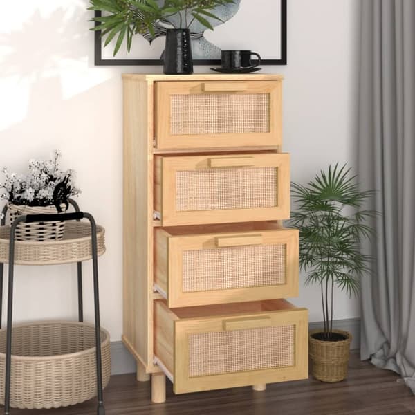 The Living Store Senkki ruskea 40x30x90 cm täysi mänty ja luonnonrottinki -  Tarjoilupöydät & senkit
