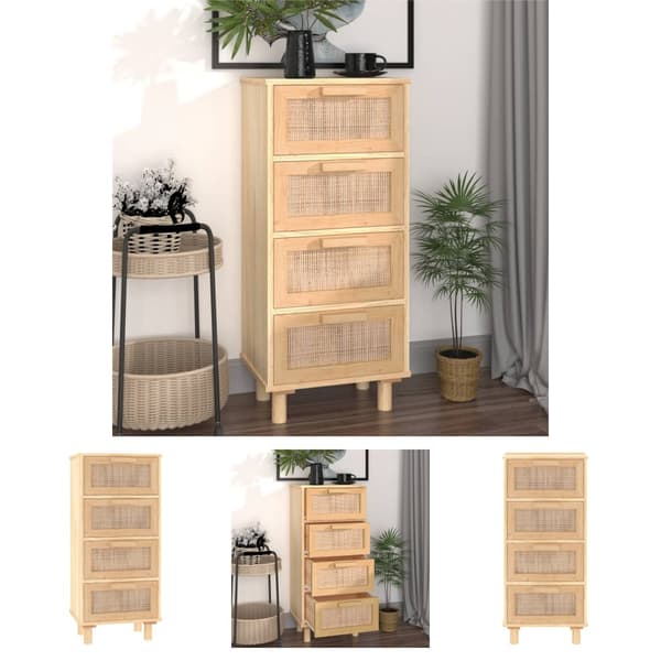 The Living Store Senkki ruskea 40x30x90 cm täysi mänty ja luonnonrottinki -  Tarjoilupöydät & senkit