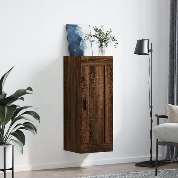 The Living Store vægskab 34,5x34x90 cm konstrueret træ brun egetræsfarve - Skænke