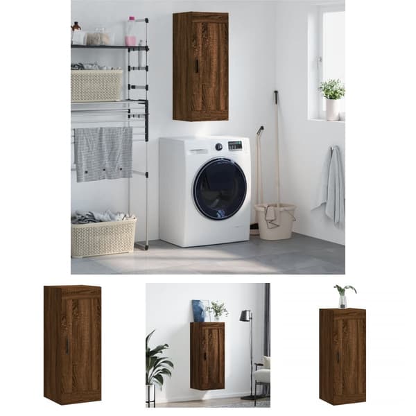 The Living Store vægskab 34,5x34x90 cm konstrueret træ brun egetræsfarve - Skænke