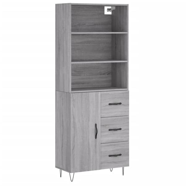 The Living Store Högskåp Grå Sonoma 69,5x34x180 cm konstruerat trä - Skänkar & serveringsbord