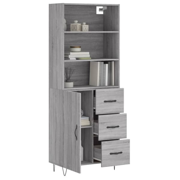 The Living Store Högskåp Grå Sonoma 69,5x34x180 cm konstruerat trä - Skänkar & serveringsbord
