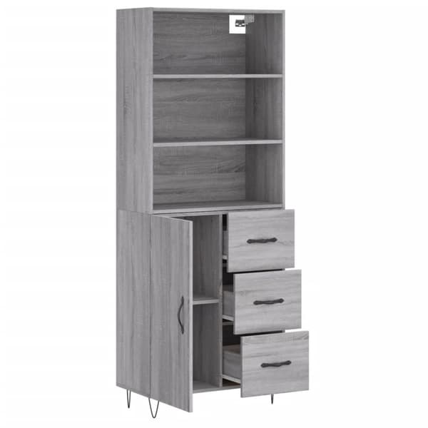 The Living Store Högskåp Grå Sonoma 69,5x34x180 cm konstruerat trä - Skänkar & serveringsbord