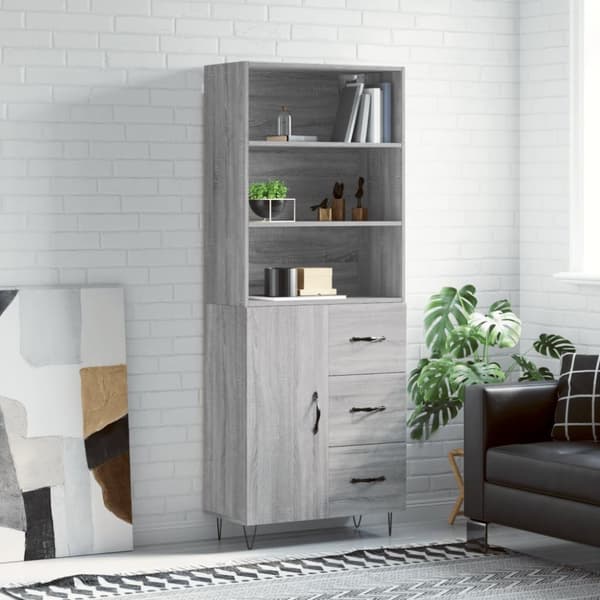 The Living Store Högskåp Grå Sonoma 69,5x34x180 cm konstruerat trä - Skänkar & serveringsbord