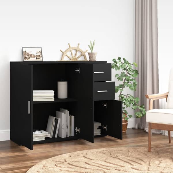 The Living Store Skänk svart 91x29,5x75 cm konstruerat trä - Skänkar & serveringsbord