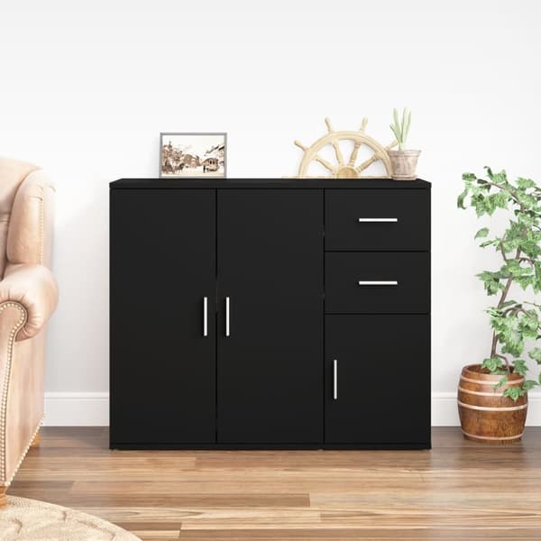 The Living Store Skänk svart 91x29,5x75 cm konstruerat trä - Skänkar & serveringsbord