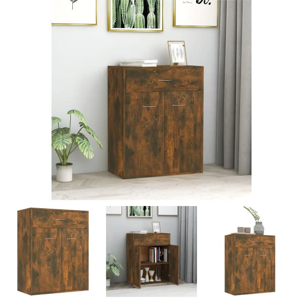 The Living Store Skänk rökfärgad ek 60x30x75 cm konstruerat trä -  Skänkar & serveringsbord