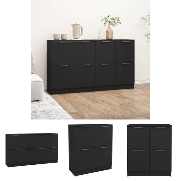 The Living Store Senkit 2 kpl musta 60x30x70 cm tekninen puu - Tarjoilupöydät & senkit
