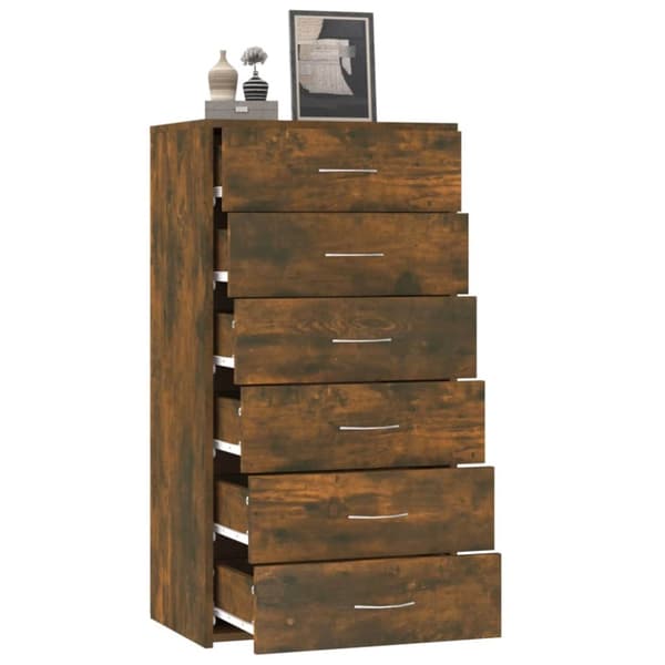 The Living Store skænk med 6 skuffer 50x34x96 cm konstrueret træ røget egetræ -  Skænke