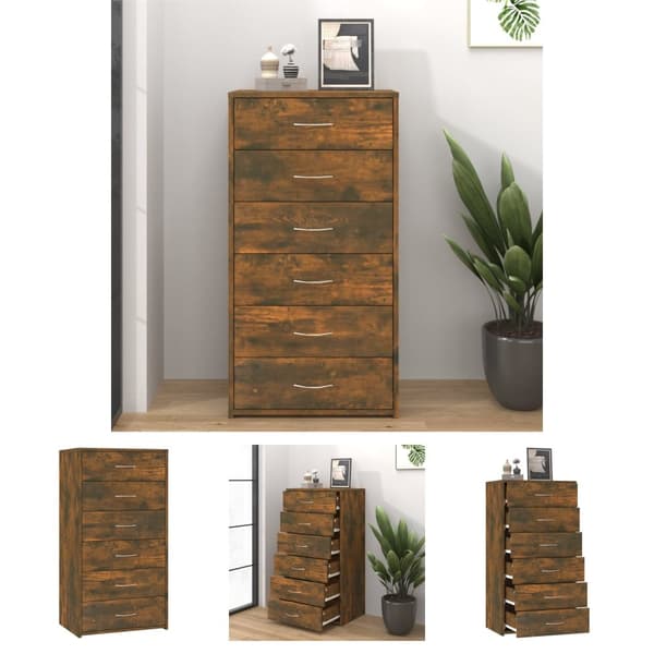 The Living Store skænk med 6 skuffer 50x34x96 cm konstrueret træ røget egetræ -  Skænke
