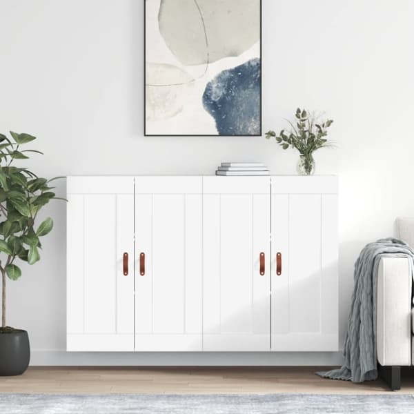 The Living Store Seinäkiinnitettävä kaapit 2 kpl korkeakiilto valk. tekninen puu - Tarjoilupöydät & senkit