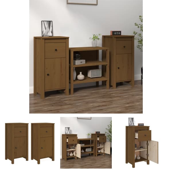 The Living Store Senkit 2 kpl hunajanruskea 40x35x80 cm täysi mänty - Tarjoilupöydät & senkit