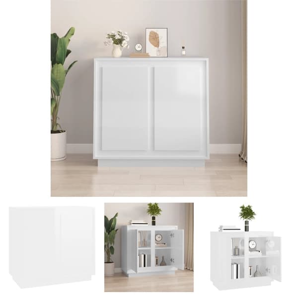 The Living Store skænk 80x34x75 cm konstrueret træ hvid højglans - Skænke