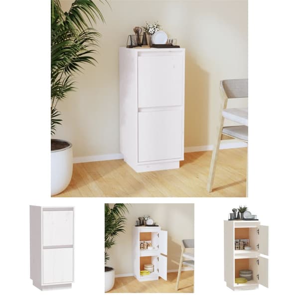 The Living Store skænk 31,5x34x75 cm massivt fyrretræ hvid -  Skænke