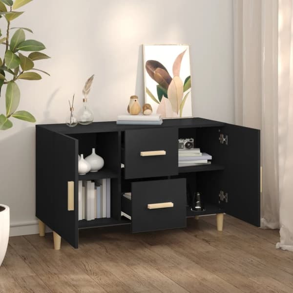 The Living Store Skänk svart 100x36x60 cm konstruerat trä - Skänkar & serveringsbord
