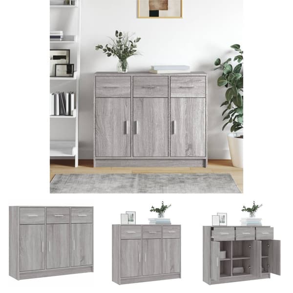 The Living Store skab 91x28x75 cm konstrueret træ grå sonoma-eg -  Skænke