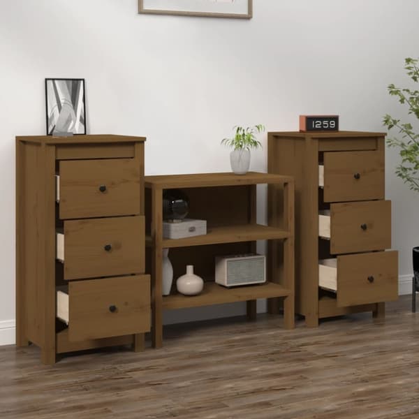The Living Store Senkit 2 kpl hunajanruskea 40x35x80 cm täysi mänty - Tarjoilupöydät & senkit