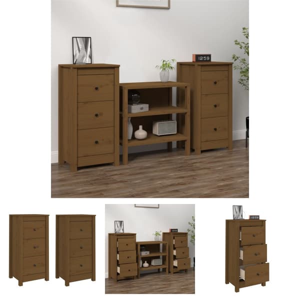 The Living Store Senkit 2 kpl hunajanruskea 40x35x80 cm täysi mänty - Tarjoilupöydät & senkit