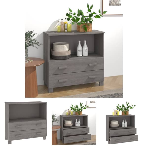The Living Store Byrå HAMAR ljusgrå 85x35x80 cm massiv furu - Skänkar & serveringsbord