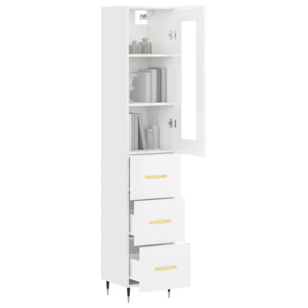The Living Store skab 34,5x34x180 cm konstrueret træ hvid højglans -  Skænke