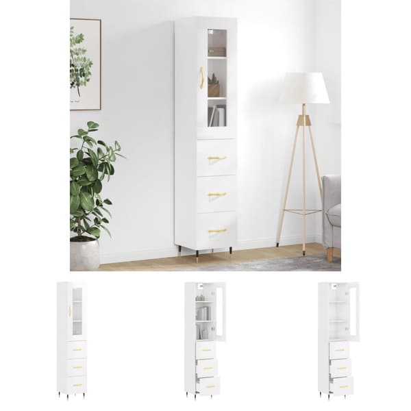 The Living Store skab 34,5x34x180 cm konstrueret træ hvid højglans -  Skænke