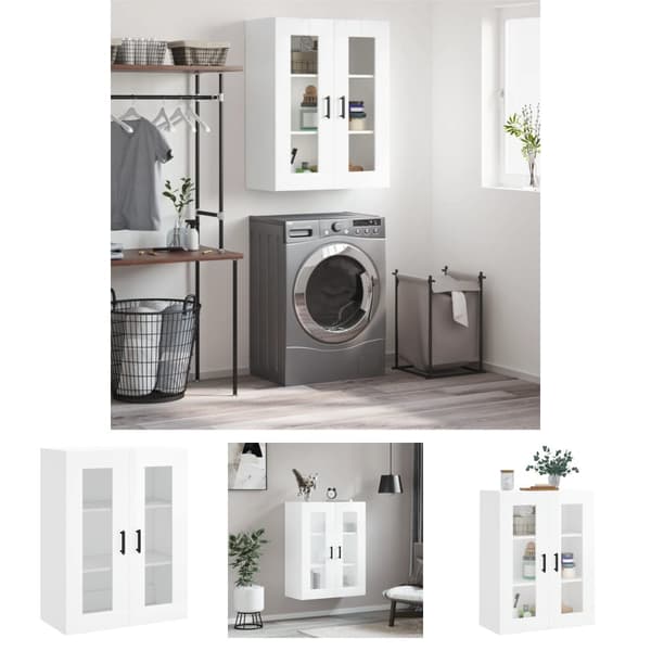 The Living Store væghængt skab 69,5x34x90 cm konstrueret træ hvid højglans - Skænke