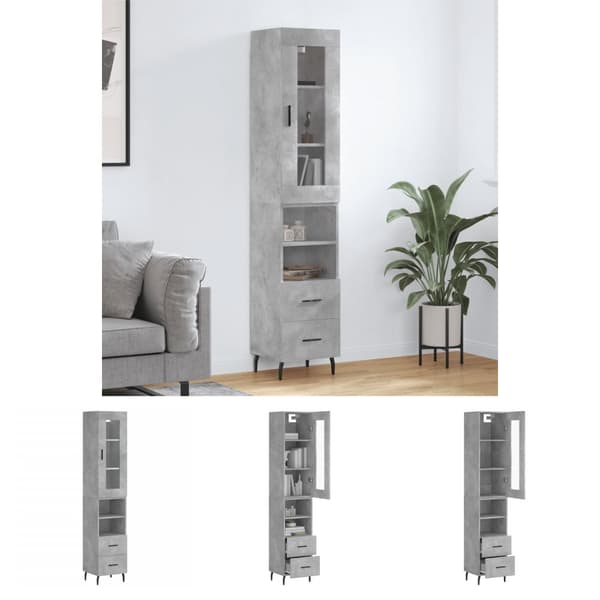 The Living Store Högskåp betonggrå 34,5x34x180 cm konstruerat trä -  Skänkar & serveringsbord