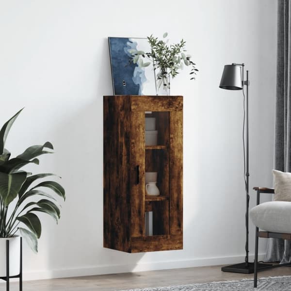 The Living Store Seinäkiinnitettävä kaappi savutammi 34,5x34x90 cm -  Tarjoilupöydät & senkit