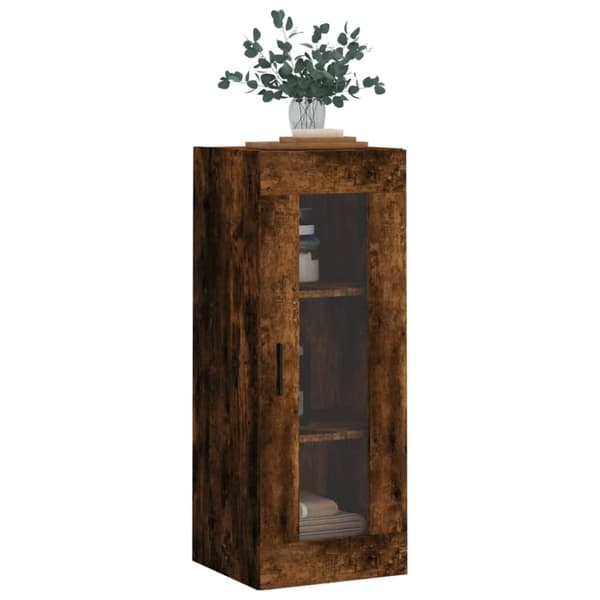 The Living Store Seinäkiinnitettävä kaappi savutammi 34,5x34x90 cm - Tarjoilupöydät & senkit