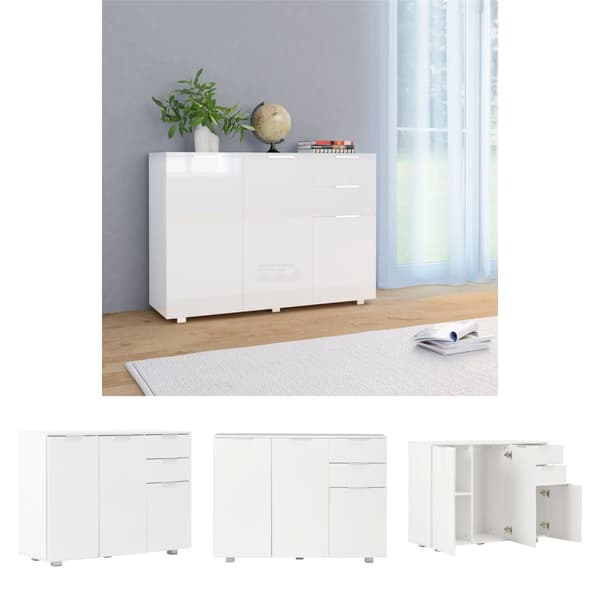 The Living Store Skänk vit högglans 107x35x80,5 cm - Skänkar & serveringsbord