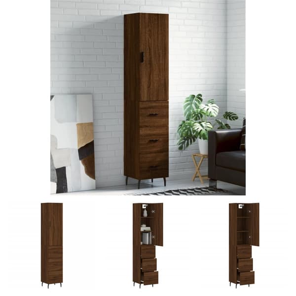 The Living Store Högskåp brun ek 34,5x34x180 cm konstruerat trä - Skänkar & serveringsbord