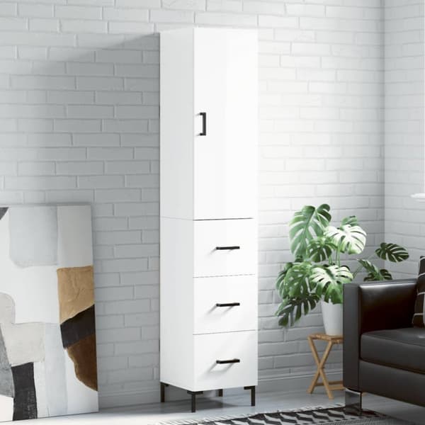 The Living Store skab 34,5x34x180 cm konstrueret træ hvid højglans -  Skænke